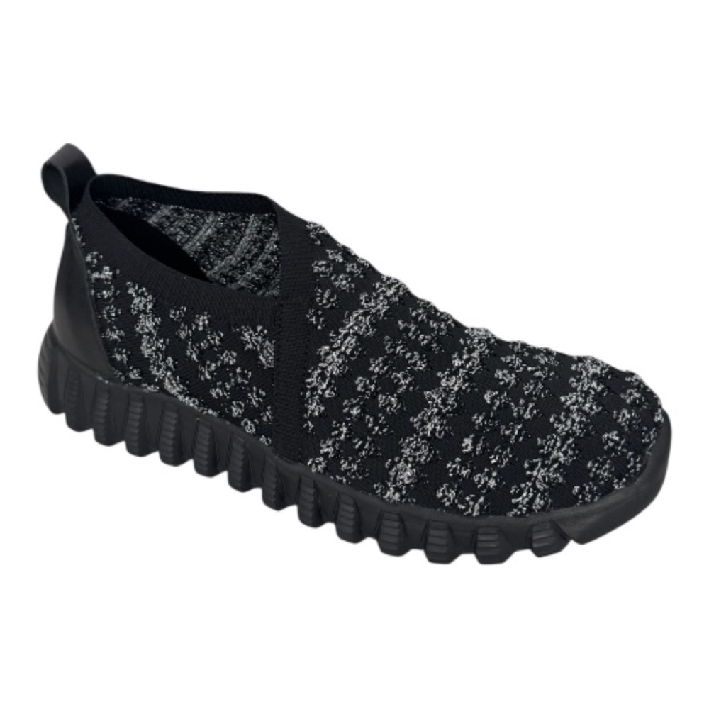 Bernie Mev Amie Slip On Shoes Black Pewter Chenille Strech Comfort Travel - NWB